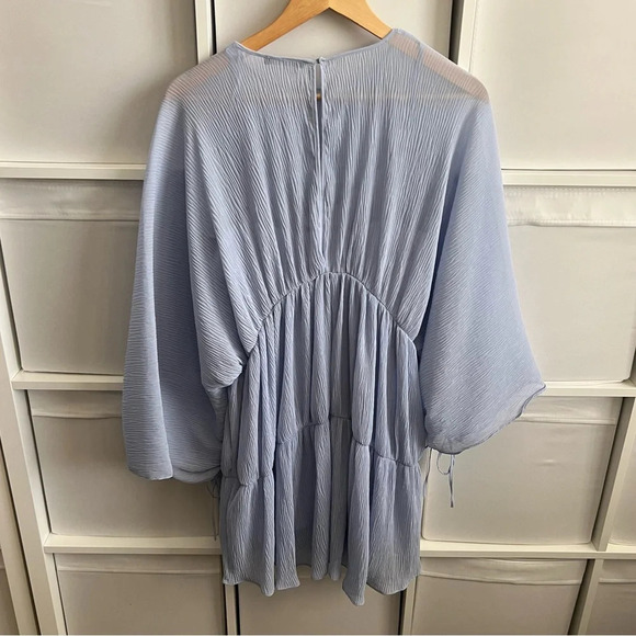 Zara Blue Pleated Long Sleeve Mini Dress - Picture 8 of 8